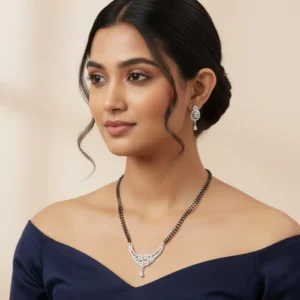 Traditional Black Beads Mangalsutra Necklace Set Ethnic Charm-OSAKMS005-IRWE NKER