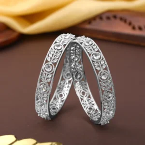 Elegant Silver Finish Bangles|White CZ Look|Size 2.6|Perfect for Wedding & Festive Styling-OSAK008-IRWE26 BANGLE