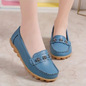 Women's Metal Decor Flat Loafers Slip On Shoes