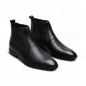 Hawk Chelsea Boots – Black Textured Genuine Leather Men’s Shoes